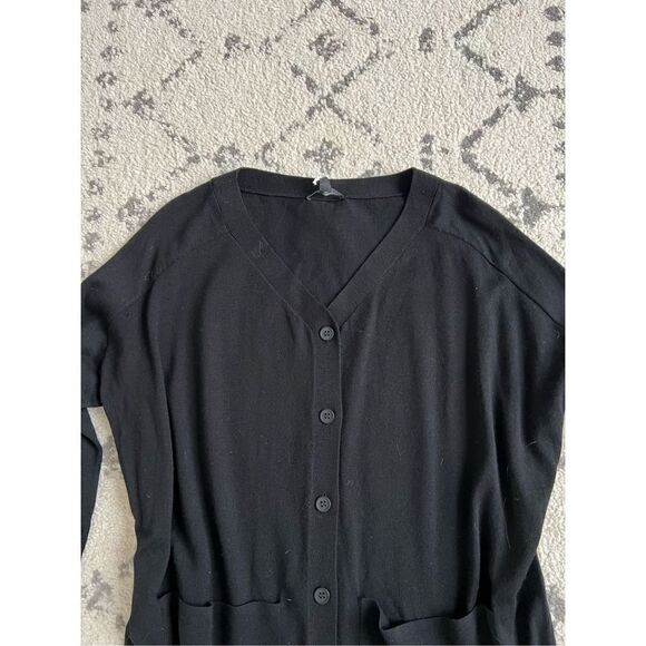 Cos Cardigan Sweater‎ Women XS Oversized Black 100% Wool Button Up V-Neck - Picture 2 of 6